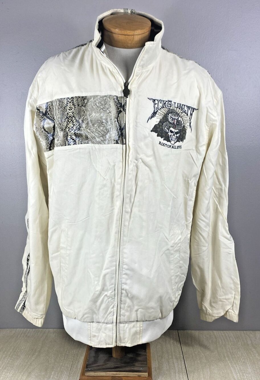 Ecko Unltd Mens XL "Root of All Evil" Relaxed Zip Black Jacket Embroidered Skull